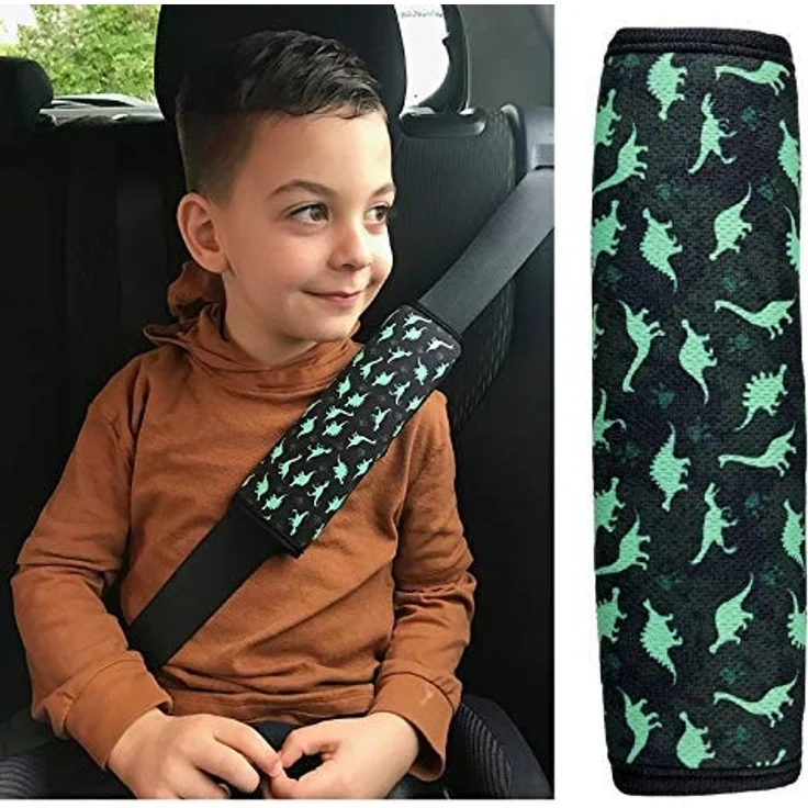 HECKBO® 1x Auto Gurtschutz Sicherheitsgurt Schulterpolster Gurtschoner Schulterkissen Autositze Fahrrad Fahrradsitz Gurtpolster für Kinder Jungen/Jungs mit Dino Dinosaurier - Preisvergleich – Bild 1