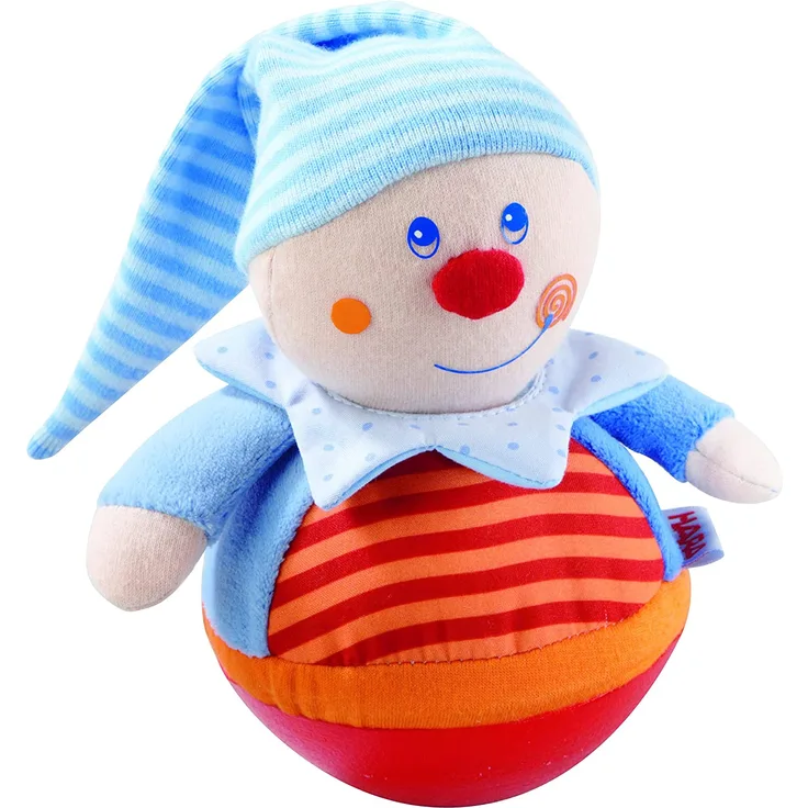 HABA 5849 Stehauffigur Kasper, Motorikspielzeug mit Wackel-und Klingeleffekt, Außenmaterial aus weichem Stoff, Babyspielzeug ab 6 Monaten
