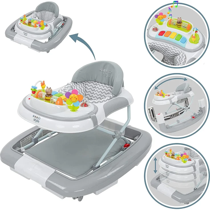 ib style® 3 in 1 Babywalker Wave | Lauflernhilfe | mit Schaukelfunktion | Licht & Melodie | EN1273:2020 | Grau – Bild 2