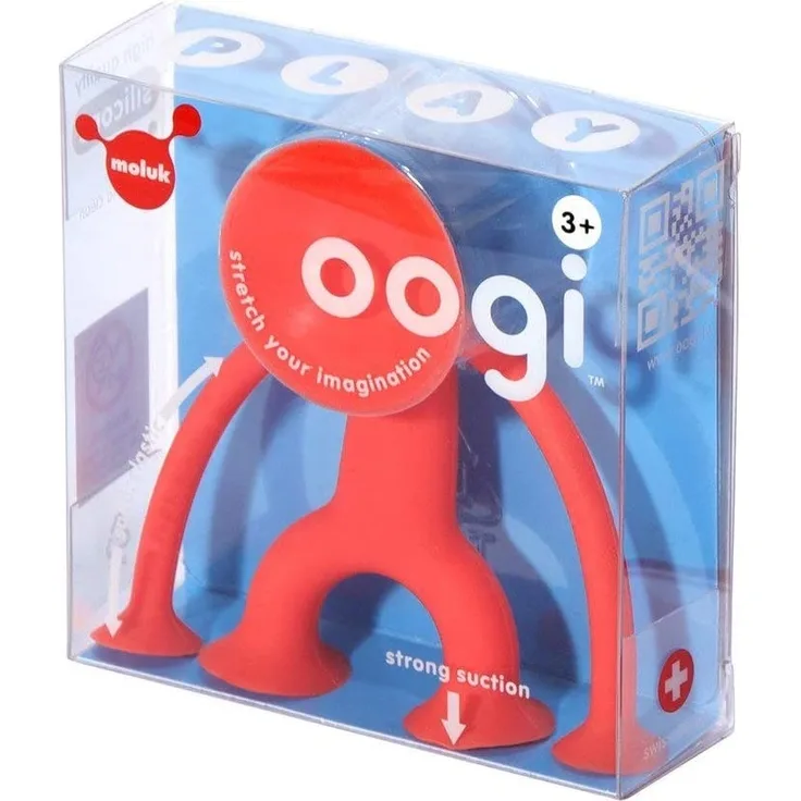 MOLUK 43202 OOGI Junior, elastische Stretch-Figur mit Saugnäpfen, aus Silikon, kreativer Spielspaß für Kinder ab 3 Jahren, Motorikspielzeug, rot, one Size