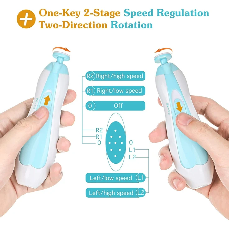 Zooawa Elektrische Baby Nagelfeile Nagelknipser set - 6 in 1 Maniküre Pediküre Set Baby Nagelpflege mit LED Licht, AA batteriebetrieben, Hell Blau – Bild 4