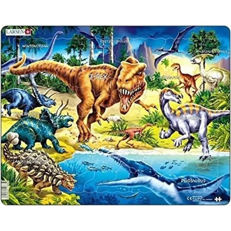 Larsen NB3 Dinosaurier aus der Kreidezeit, Neutral Ausgabe, Rahmenpuzzle mit 57 Teilen