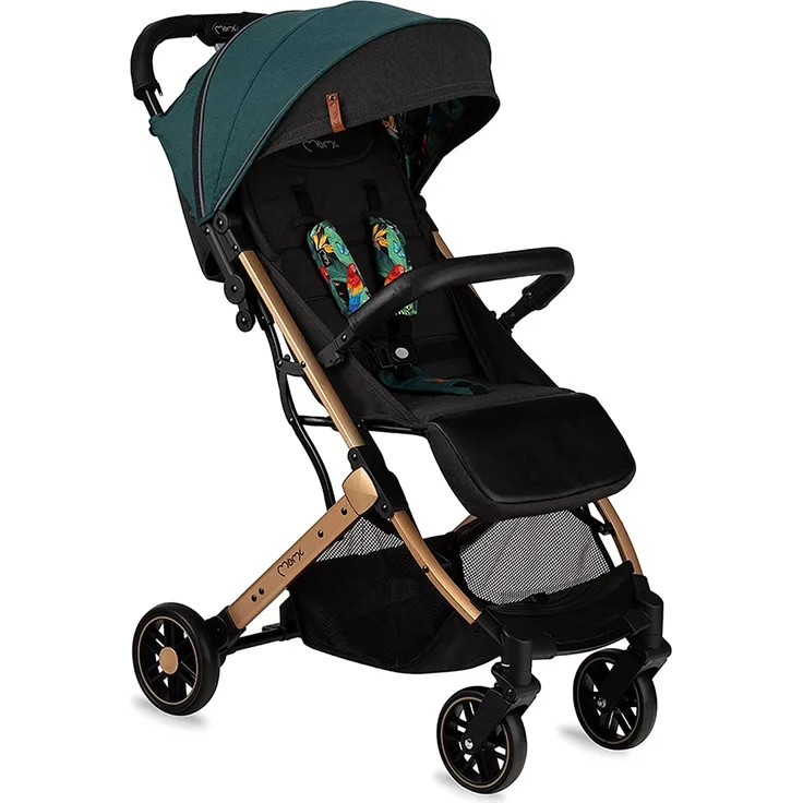 MOMI ESTELLE Kinderwagen für Kinder ab 6 Monat bis zu max körpergewicht von 15 kg, klappbar auf die Maße 65 x 51 x 21 cm, gewicht 7,5 kg, 5-Punkt-Sicherheitsgurt, koffer, grün