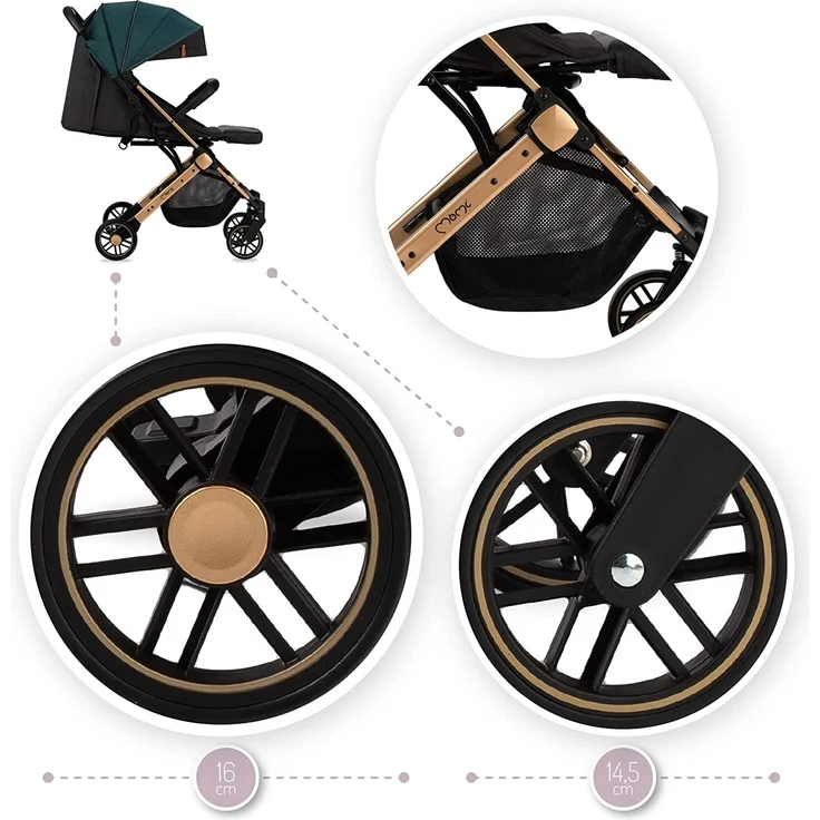 MOMI ESTELLE Kinderwagen für Kinder ab 6 Monat bis zu max körpergewicht von 15 kg, klappbar auf die Maße 65 x 51 x 21 cm, gewicht 7,5 kg, 5-Punkt-Sicherheitsgurt, koffer, grün – Bild 5