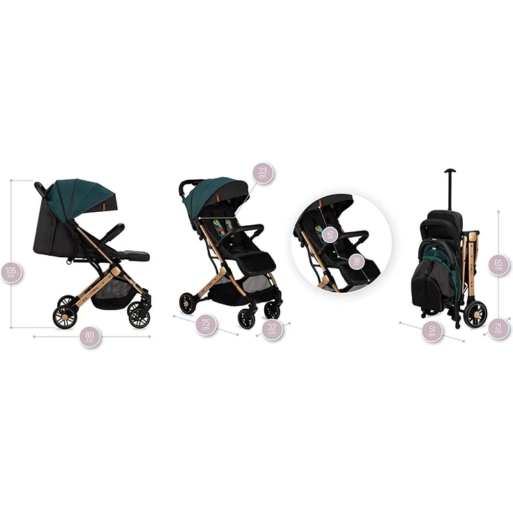 MOMI ESTELLE Kinderwagen für Kinder ab 6 Monat bis zu max körpergewicht von 15 kg, klappbar auf die Maße 65 x 51 x 21 cm, gewicht 7,5 kg, 5-Punkt-Sicherheitsgurt, koffer, grün – Bild 6