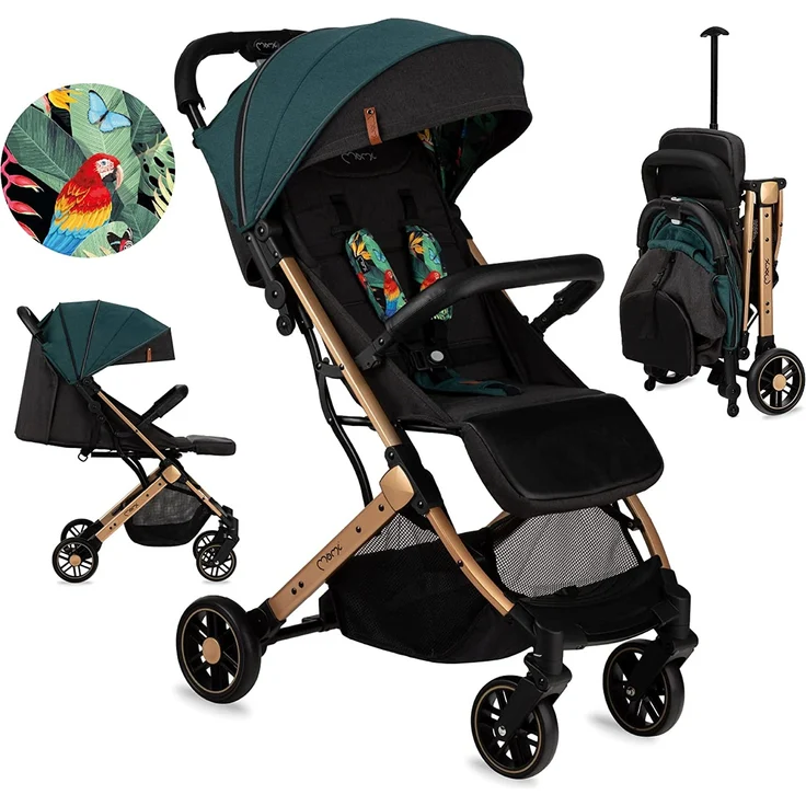 MOMI ESTELLE Kinderwagen für Kinder ab 6 Monat bis zu max körpergewicht von 15 kg, klappbar auf die Maße 65 x 51 x 21 cm, gewicht 7,5 kg, 5-Punkt-Sicherheitsgurt, koffer, grün – Bild 2