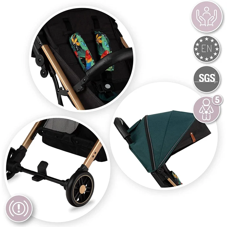MOMI ESTELLE Kinderwagen für Kinder ab 6 Monat bis zu max körpergewicht von 15 kg, klappbar auf die Maße 65 x 51 x 21 cm, gewicht 7,5 kg, 5-Punkt-Sicherheitsgurt, koffer, grün – Bild 4