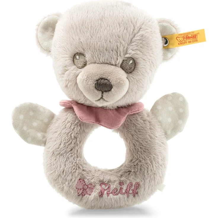 Steiff 241611 Hello Baby Lea Teddybär Greifring mit Rassel in Geschenkbox, mehrfarbig