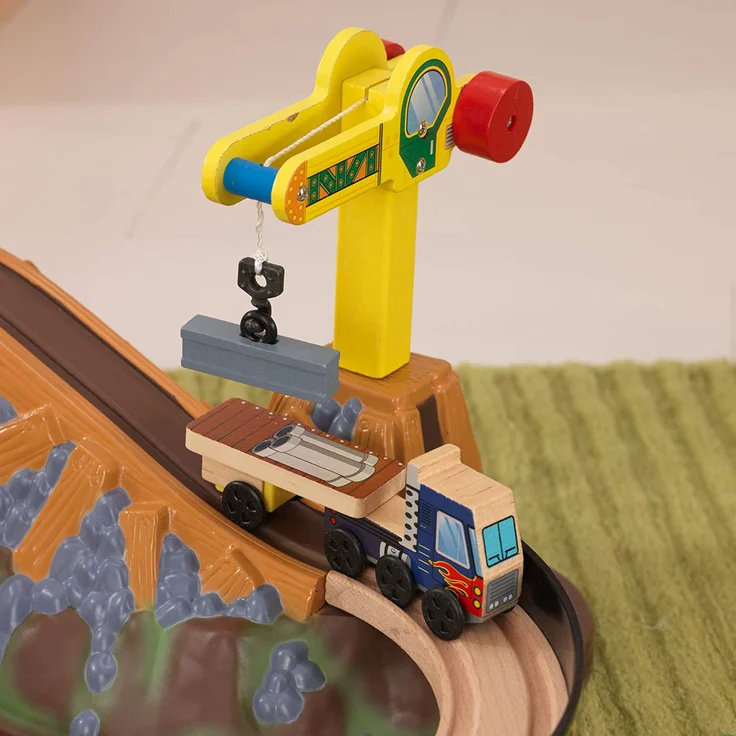 KidKraft 17805 Eisenbahnset Baustelle mit Aufbewahrungsbox Bucket Top Holzeisenbahn, Mehrfarbig – Bild 7