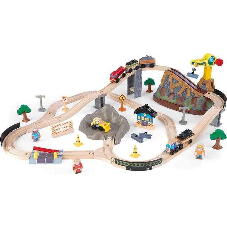 KidKraft 17805 Eisenbahnset Baustelle mit Aufbewahrungsbox Bucket Top Holzeisenbahn, Mehrfarbig – Bild 1