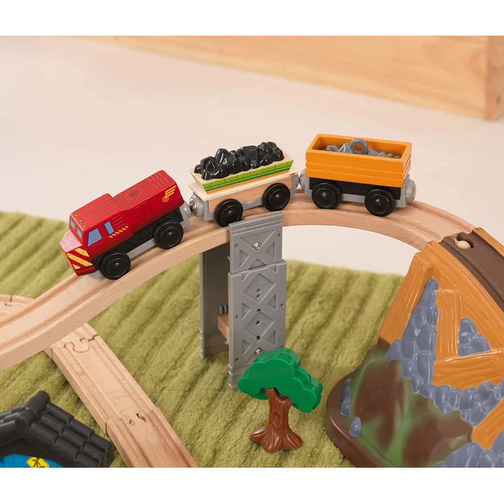 KidKraft 17805 Eisenbahnset Baustelle mit Aufbewahrungsbox Bucket Top Holzeisenbahn, Mehrfarbig – Bild 8