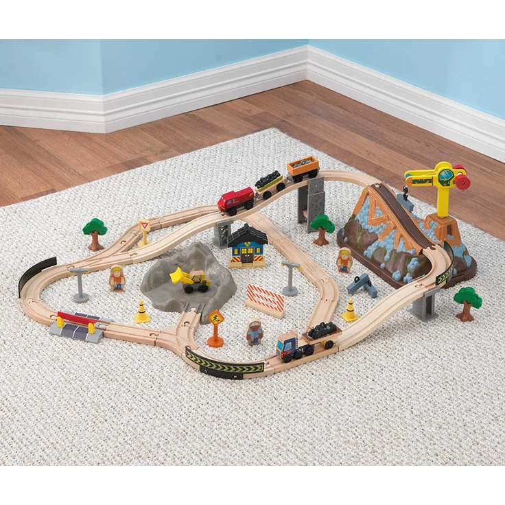KidKraft 17805 Eisenbahnset Baustelle mit Aufbewahrungsbox Bucket Top Holzeisenbahn, Mehrfarbig – Bild 3