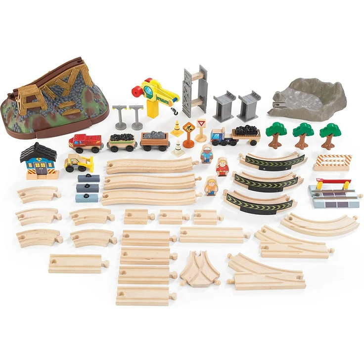 KidKraft 17805 Eisenbahnset Baustelle mit Aufbewahrungsbox Bucket Top Holzeisenbahn, Mehrfarbig – Bild 5