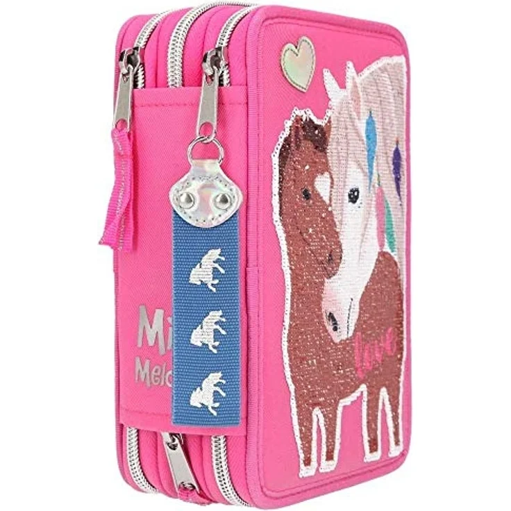 Miss Melody Federmäppchen mit Pferd Streichpailletten 3-Zipp Pink gefüllt 10529 – Bild 7