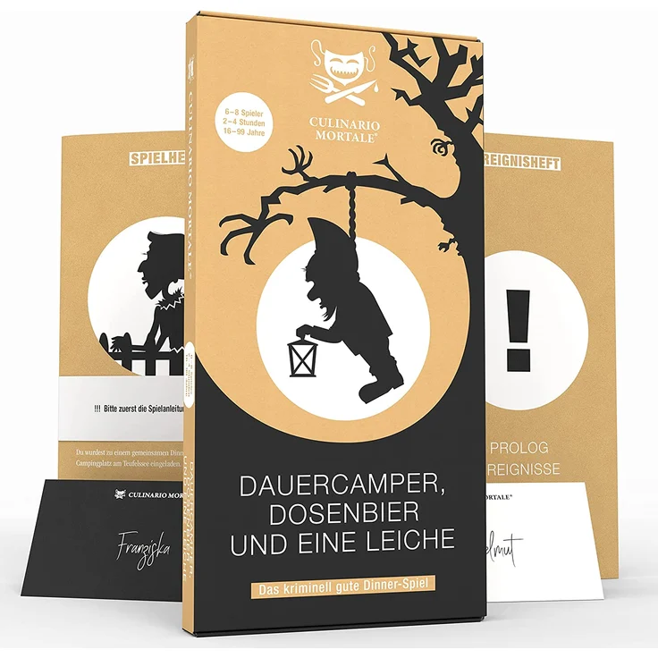 Culinario Mortale® – Dauercamper, Dosenbier und eine Leiche - Krimidinner für Zuhause für 6 bis 8 Personen / unterhaltsames Krimi Dinner für Zuhause / Krimispiele für Erwachsene / Krimidinner Spiel – Bild 1