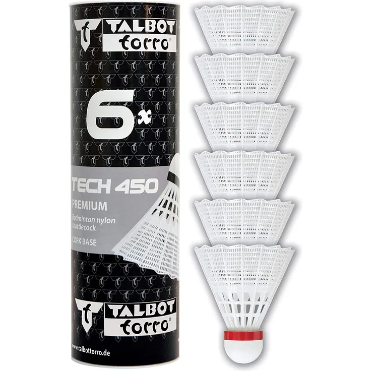 Talbot-Torro Tech 450 Badmintonbälle - 6er Dose Korb: Weiß - Rot / Schnell