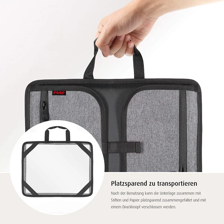 reer Malunterlage für unterwegs TravelKid Play, leicht und stabil, praktische Taschen, wasserabweisend, schmutzabweisend, grau – Bild 6