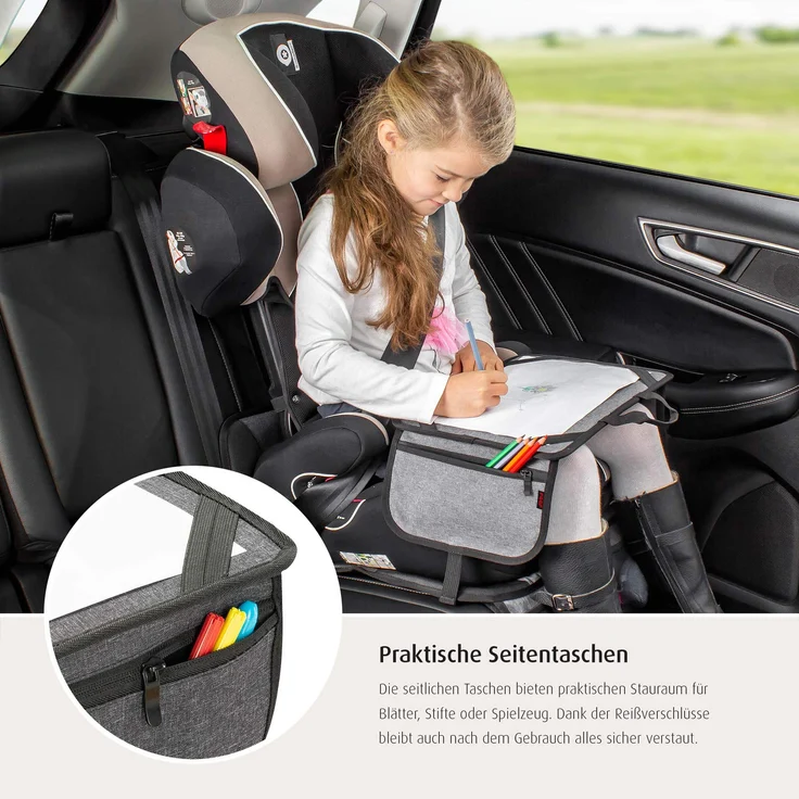 reer Malunterlage für unterwegs TravelKid Play, leicht und stabil, praktische Taschen, wasserabweisend, schmutzabweisend, grau – Bild 3