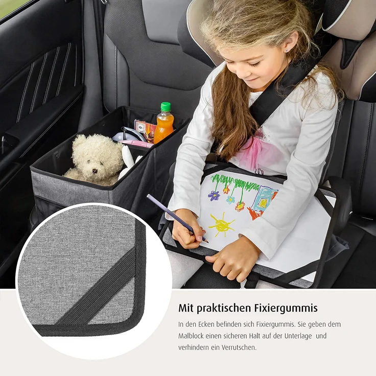 reer Malunterlage für unterwegs TravelKid Play, leicht und stabil, praktische Taschen, wasserabweisend, schmutzabweisend, grau – Bild 4