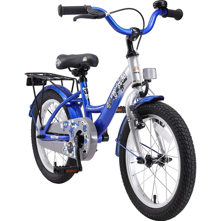 Bikestar 'Kinderfahrrad 16 Zoll', Classic, Silber & Blau, inkl. Reflektoren, Fahrradklingel, Gepäckträger und Seitenständer – Bild 1