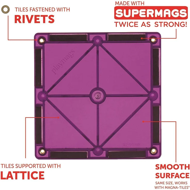 Playmags 60-teiliges Starter-Set: Mit garantiert stärksten Magneten, robust, super langlebig und mit lebendigen, klaren Farbkacheln. 6-teiliges Clickins-Zubehör für mehr Kreativität – Bild 5