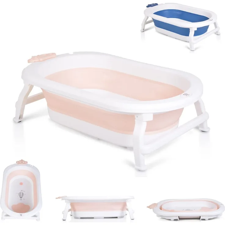 Moni Babybadewanne Siren, klappbar, Anti-Rutsch-Pad, Wasserablauf, Ablagefächer rosa
