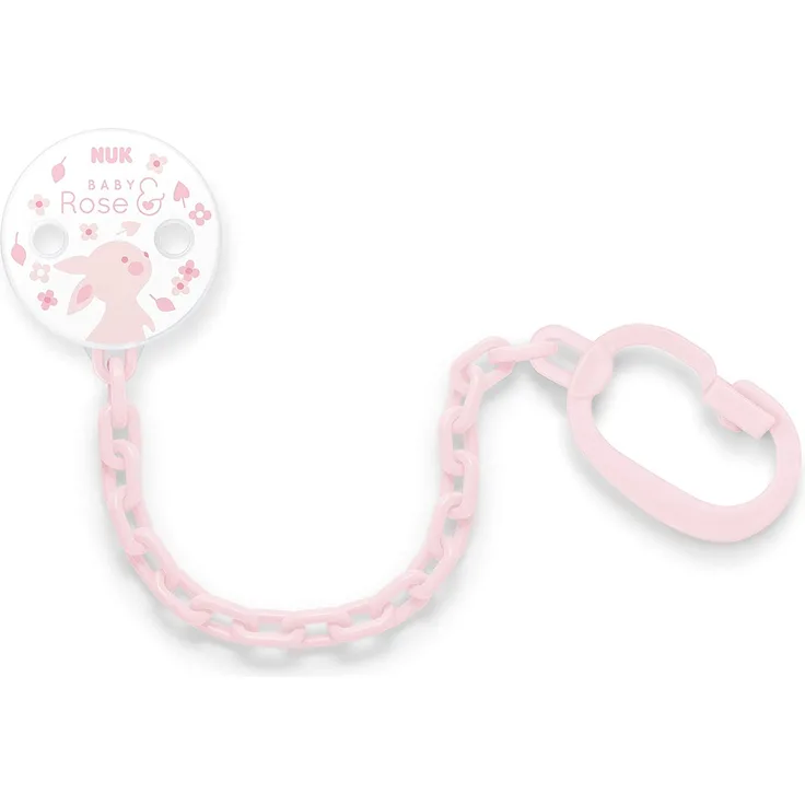 NUK 10256456 Baby Rose Schnullerkette, mit Clip, zur Befestigung von Schnullern mit Ring, 1 Stück, rosa