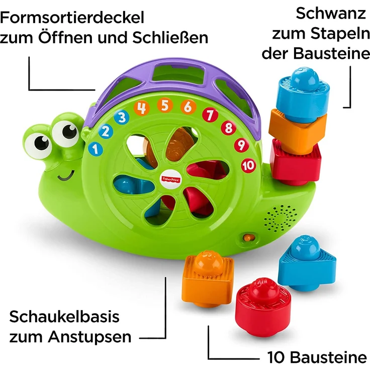 Fisher-Price FRB88 - Babys Musikschnecke mit Spielblöcken, Lernspielzeug für Farben Zahlen und Formen, Baby Spielzeug ab 6 Monaten, deutschsprachig – Bild 3