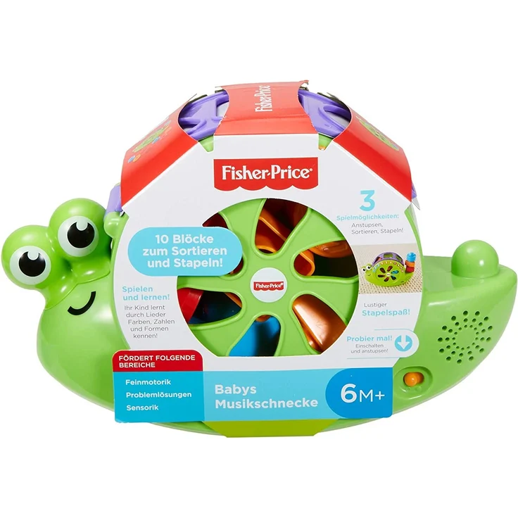 Fisher-Price FRB88 - Babys Musikschnecke mit Spielblöcken, Lernspielzeug für Farben Zahlen und Formen, Baby Spielzeug ab 6 Monaten, deutschsprachig – Bild 8