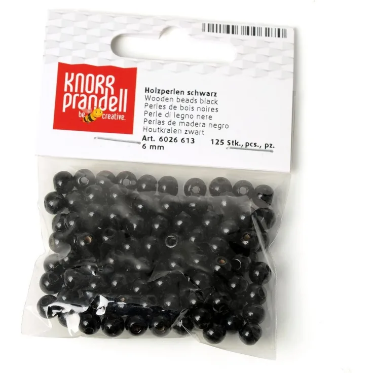 KnorrPrandell 6026613 Holzperlen, 6 mm Durchmesser, schwarz