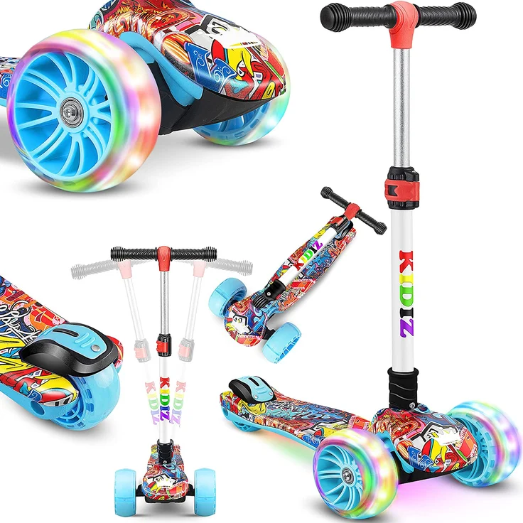 KIDIZ® Roller Kinder Scooter X-Pro2 Dreiradscooter mit PU LED Leuchtenden Räder Kinderroller faltbar Tret-Roller höhenverstellbarer Cityroller Kinderscooter für Jungen Mädchen 3-12 Jahre Graffiti – Bild 1