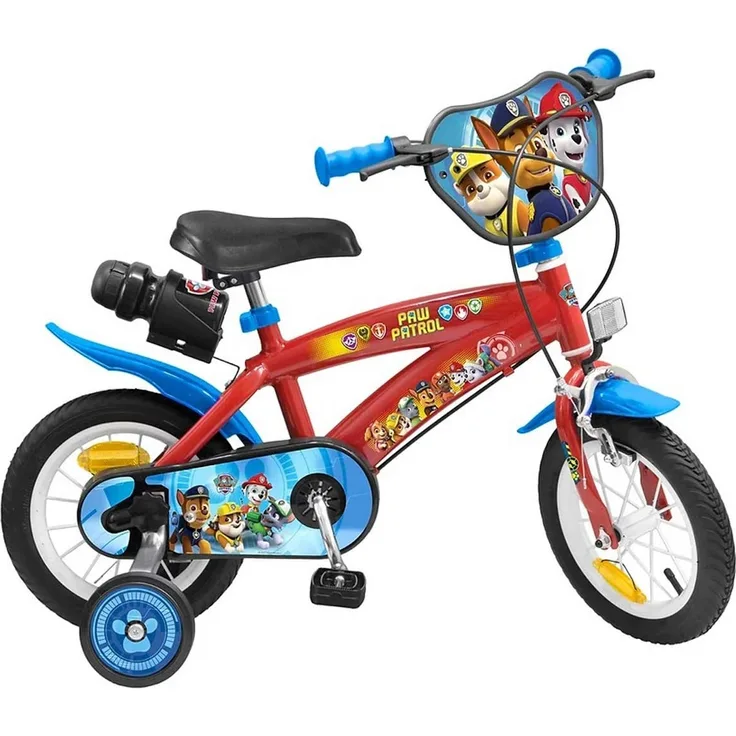 Kinderfahrrad Paw Patrol 12 Zoll mit Trinkflasche Stützräder Trommelbremse