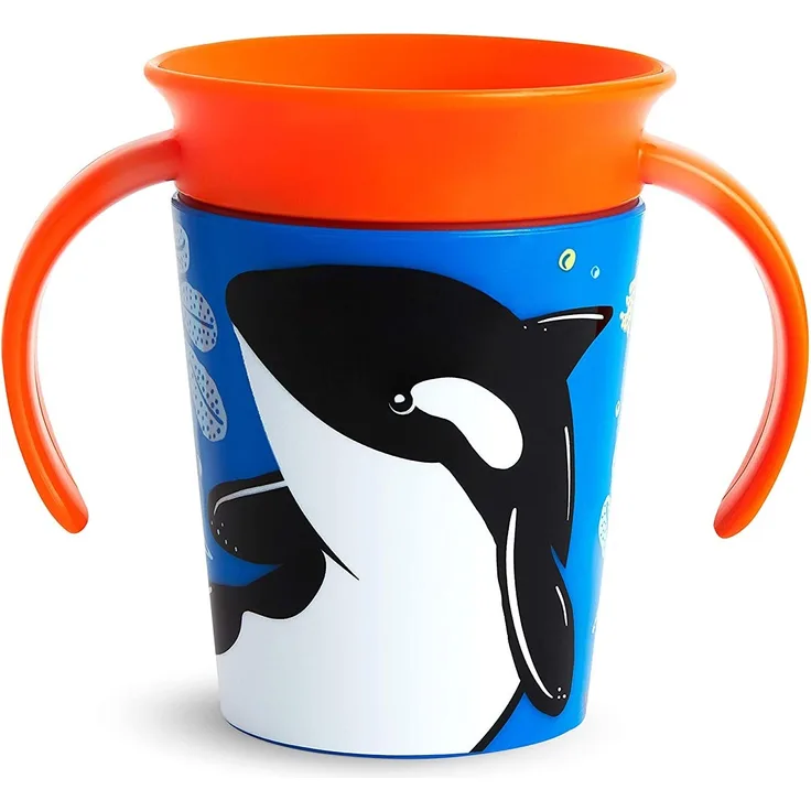Munchkin Miracle 360° WildLove Trinklernbecher mit Griffen, 177 ml, Orca, 1er-Pack