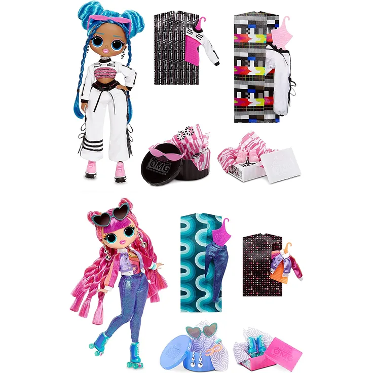 LOL Surprise OMG Fashion Doll 2er-Pack ROLLER CHICK & CHILLAX - Exklusive Puppen mit 40 Überraschungen inkl. Outfits und Accessoires - 2-in-1 Verpackungs-Spielset - Serie 3 - Für Kinder ab 4 Jahren