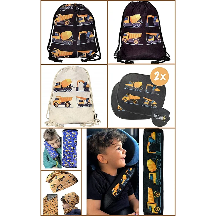 2x HECKBO® Auto Gurtschutz Sicherheitsgurt Schulterpolster Schulterkissen Gurtschoner Autositze Gurtpolster für Kinder, Jungen Jungs mit Baufahrzeuge, Bagger – Bild 6