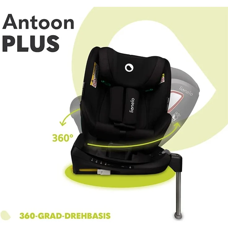 LIONELO Antoon PLUS ADAC Kindersitz, Isofix und Stützfuss, Gewichtsgruppe 0 bis 18 kg, 5-Punkt-Gurt vorwärts und rückwärts, 360-Grad-Drehbasis, Dri-Seat-Einsatz, Verdeck – Bild 3