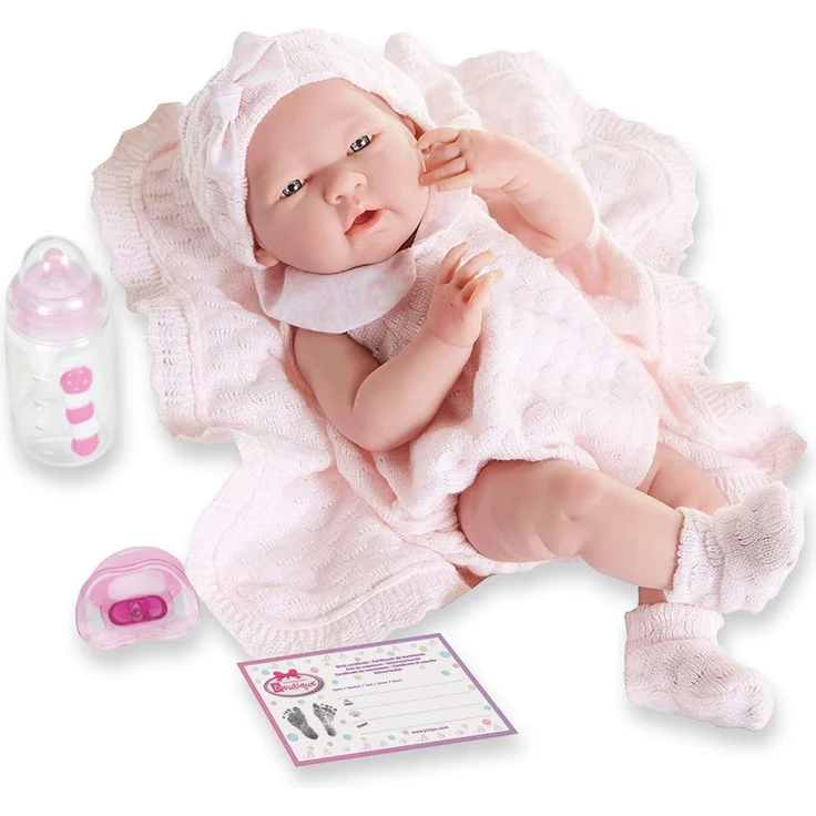 Berenguer Baby-Puppe in rosa Strickstrampler mit Decke, Vinyl, Mädchen – Bild 1