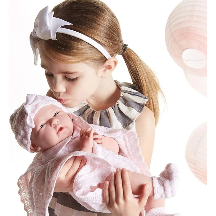 Berenguer Baby-Puppe in rosa Strickstrampler mit Decke, Vinyl, Mädchen – Bild 8
