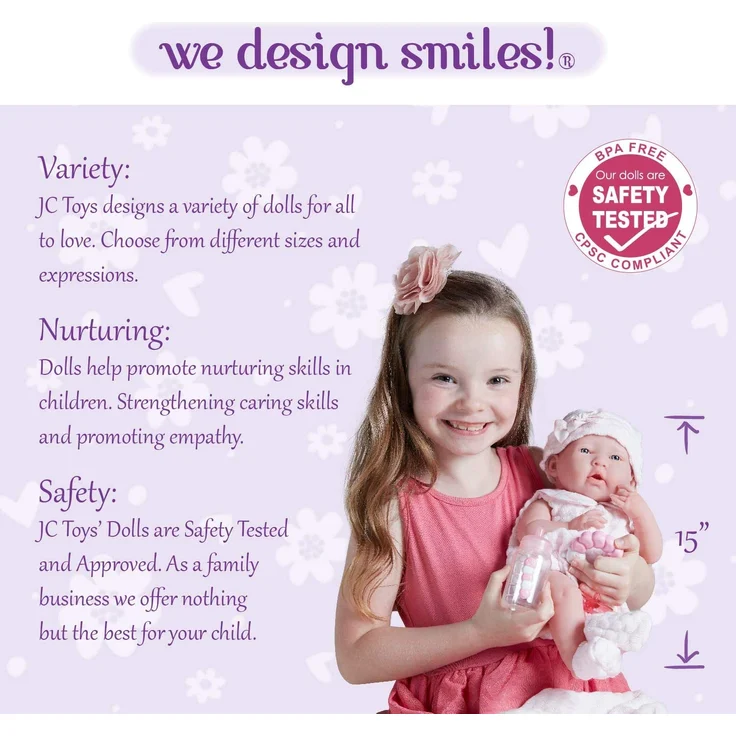 Berenguer Baby-Puppe in rosa Strickstrampler mit Decke, Vinyl, Mädchen – Bild 6