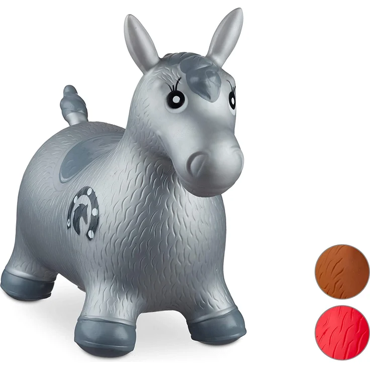 Relaxdays 10024991_111, grau Hüpftier Pferd, inklusive Luftpumpe, Hüpfpferd bis 50 kg, Hüpfpony BPA frei, für Kinder, Hüpfspielzeug – Bild 1