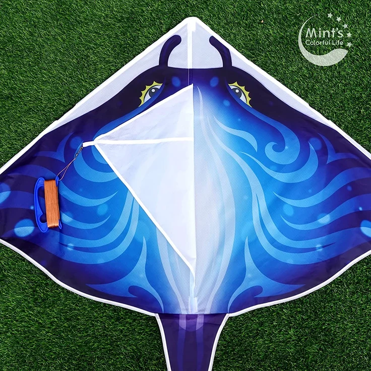 Mint's Colorful Life Devil Fish Drachen für Kinder und Erwachsene, Delta-Drachen einleiner groß, Flugdrachen (Blau) – Bild 5