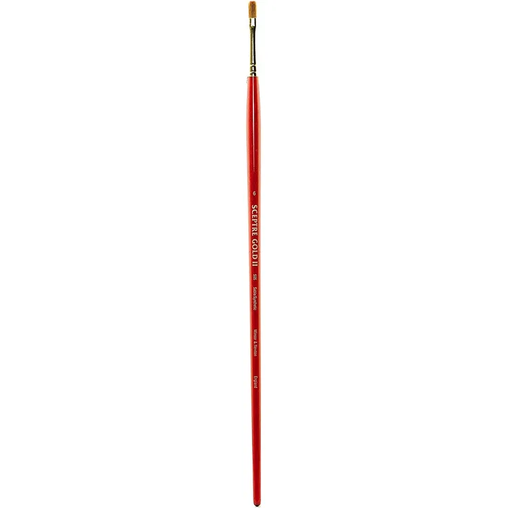 Winsor & Newton 5185706 Sceptre Gold II Künstler Aquarellpinsel mit hoher Farbtragekapazitat & exzellenter Sprungkraft, Serie 505 - Flachpinsel, langer Stiel, Nr.6 - 5mm