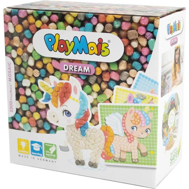 PlayMais MOSAIC Dream Unicorn Kreativ-Set zum Basteln für Mädchen ab 5 Jahren | Über 2.300 PlayMais & 6 Mosaik Klebebilder mit Einhörnern | Fördert Kreativität & Feinmotorik | Natürliches Spielzeug