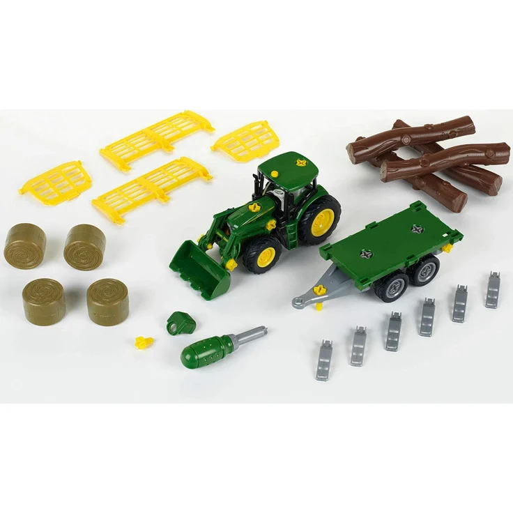 Klein John Deere Traktor mit Holz- und Heuwagen – Bild 2