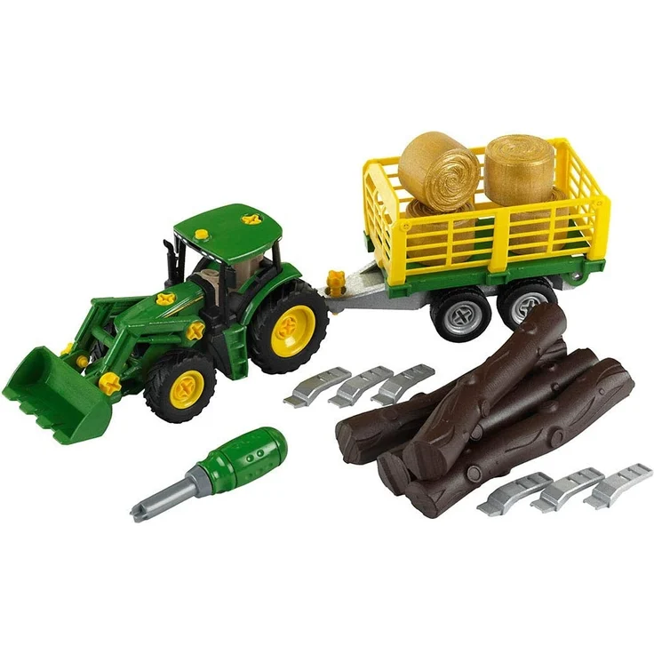 Klein John Deere Traktor mit Holz- und Heuwagen – Bild 1