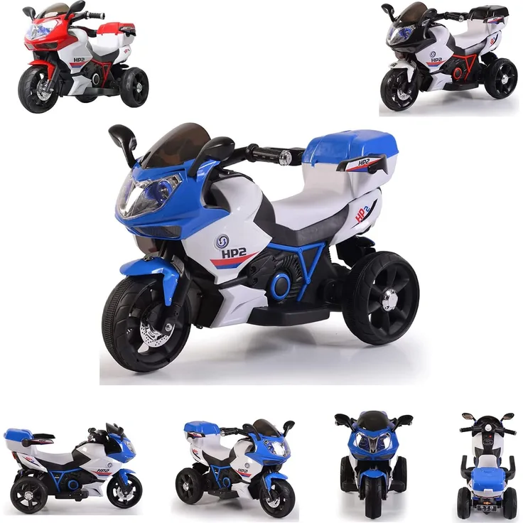 Moni Trade Ltd. Kinder Elektromotorrad HP2 FB-6187, mit Musikfunktion, Spielzeugkorb, ab 3 Jahre blau