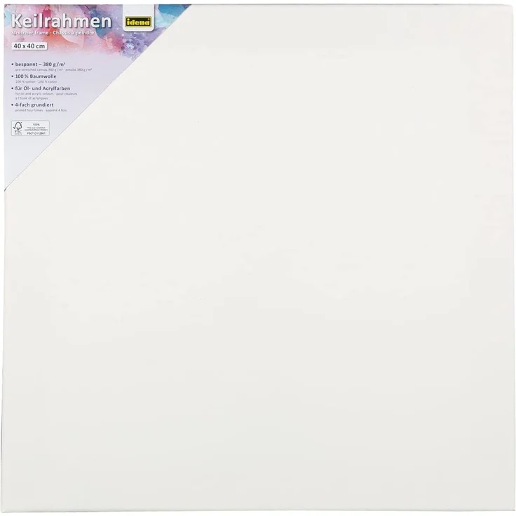 Idena 60032 - Keilrahmen mit Leinwand aus 100% Baumwolle, 380 g/m², FSC zertifiziert, für Öl- und Acrylfarben, ca. 40 x 40 cm, weiß – Bild 2