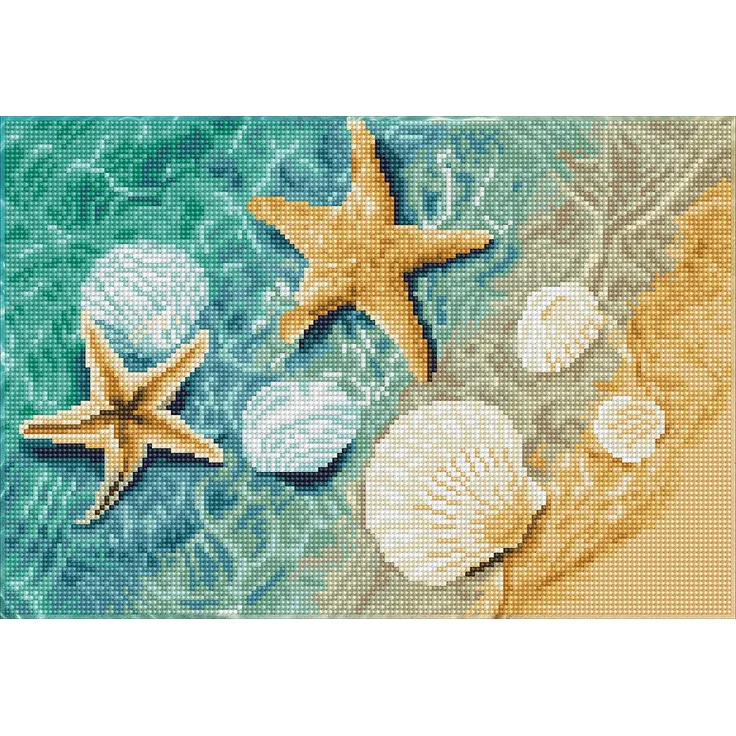 DIAMOND DOTZ DQ8. 003 - Original 5D Diamond Painting Squares Set Muschel Strand, Kreativset mit 15. 912 quadratische Diamant Mosaiksteinen, Malset ca. 28 x 41 cm für Erwachsene und Kinder ab 8 Jahren