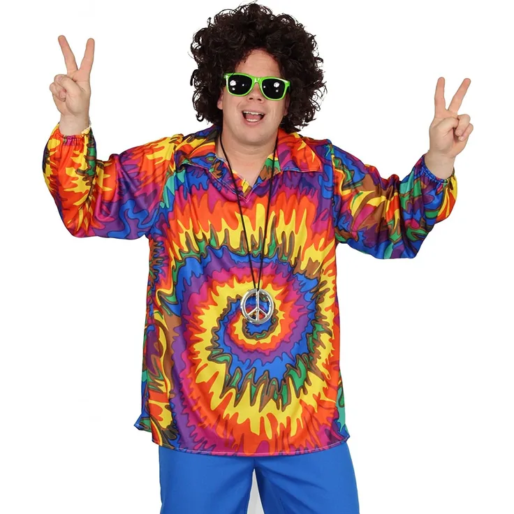 Foxxeo 40129 | Cooles 70er 80er Jahre Batikhemd Hippie Hemd für Erwachsene Karneval Fasching Party Gr. M - XXL, Größe:L