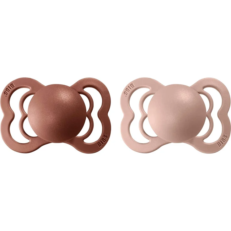 BIBS Supreme Schnuller 2er-Pack, BPA-frei, Symmetrischer Nippel. Silikon, Hergestellt in Dänemark. 0-6 Monate (2er Pack), Woodchuck/Blush – Bild 2